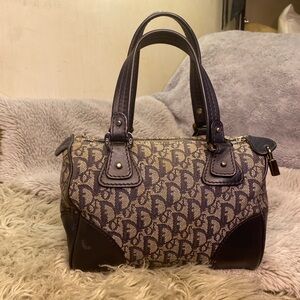 Vintage Christian Dior Boston Bowling Bag Trotter Monogram Navy Blue